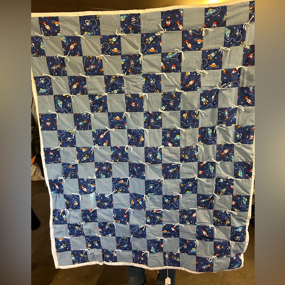 Blue and White Patchwork Quilt